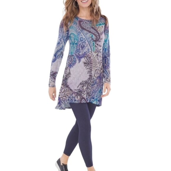 CHICO'S Long Sleeve Paisley Tunic Top with Pockets - Size Small - Picture 3 of 11